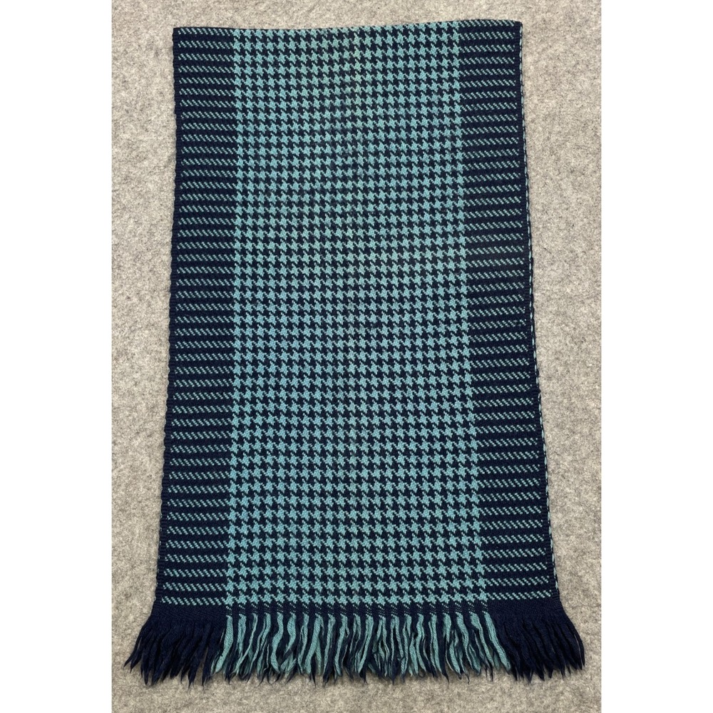 Vintage A Sulka Scarf Navy Blue Virgin Wool Houndstooth Check Kyloom 15x54